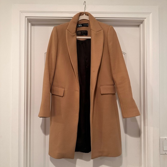 Zara Tan Wool Blend Long Coat (Small) - Picture 1 of 3